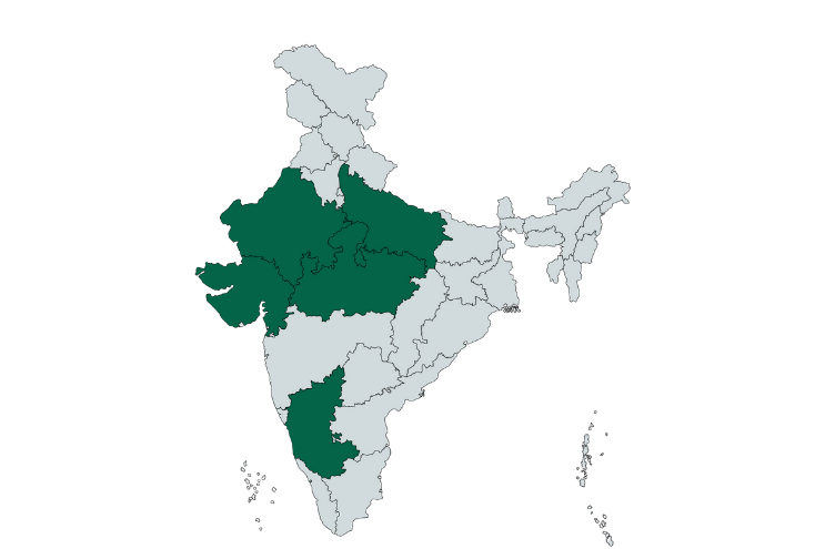 Map of India showing major fenugreek (methi) growing states in dark green