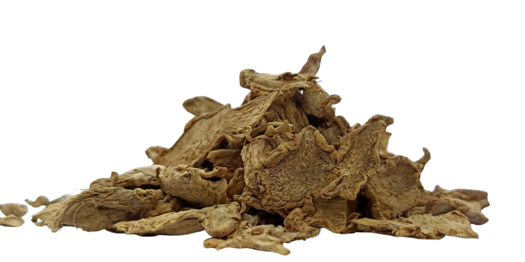 Slices-dried ginger root isolated on white background